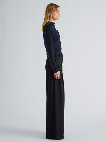 Proenza Schouler Side full length image of model wearing Mimi Top in Marled Jersey in Navy Black