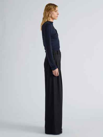 Proenza Schouler Side full length image of model wearing Mimi Top in Marled Jersey in Navy Black