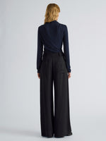 Proenza Schouler Back full length image of model wearing Mimi Top in Marled Jersey in Navy Black