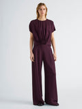 Proenza Schouler Front full length image of model wearing Kat Top in Merino Wool in Malbec