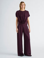 Proenza Schouler Front full length image of model wearing Kat Top in Merino Wool in Malbec