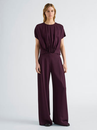 Proenza Schouler Front full length image of model wearing Kat Top in Merino Wool in Malbec