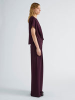 Proenza Schouler Side full length image of model wearing Kat Top in Merino Wool in Malbec