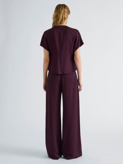 Proenza Schouler Back full length image of model wearing Kat Top in Merino Wool in Malbec