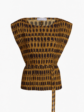 Proenza Schouler Still Life image of Aria Top in Printed Soft Twill in Bronze Multi