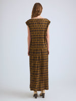 Proenza Schouler Back full length image of model wearing Aria Top in Printed Soft Twill in Bronze Multi