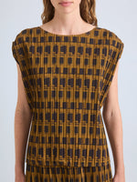 Proenza Schouler Detail image of model wearing Aria Top in Printed Soft Twill in Bronze Multi