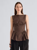Proenza Schouler Front cropped image of model wearing Hazel Top in Tech Cotton in Cocoa