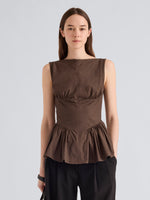 Proenza Schouler Front cropped image of model wearing Hazel Top in Tech Cotton in Cocoa
