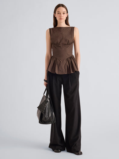Proenza Schouler Front full length image of model wearing Hazel Top in Tech Cotton in Cocoa
