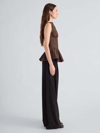 Proenza Schouler Side full length image of model wearing Hazel Top in Tech Cotton in Cocoa