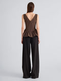 Proenza Schouler Back full length image of model wearing Hazel Top in Tech Cotton in Cocoa