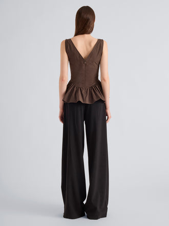 Proenza Schouler Back full length image of model wearing Hazel Top in Tech Cotton in Cocoa