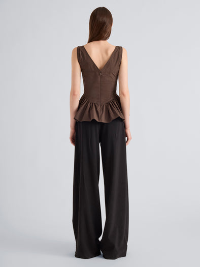 Proenza Schouler Back full length image of model wearing Hazel Top in Tech Cotton in Cocoa
