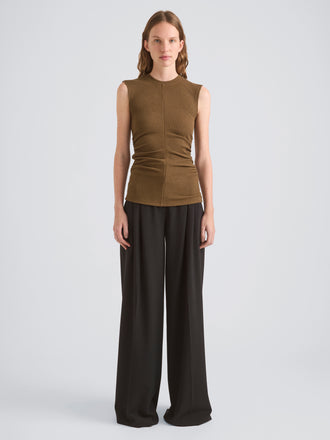 Proenza Schouler Front full length image of model wearing Jess Top in Twisted Rib in Fatigue