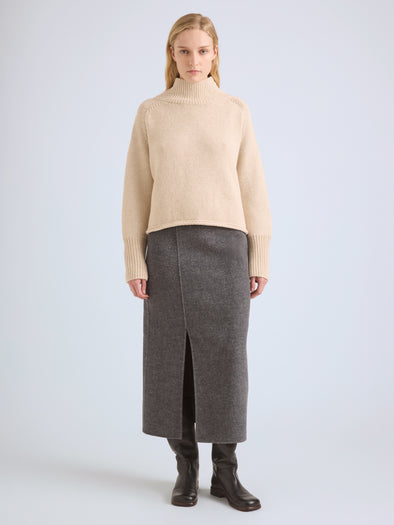 Proenza Schouler Front full length image of model wearing Liz Skirt in Double Face Twill in Charcoal