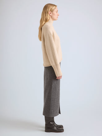 Proenza Schouler Side full length image of model wearing Liz Skirt in Double Face Twill in Charcoal