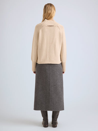 Proenza Schouler Back full length image of model wearing Liz Skirt in Double Face Twill in Charcoal