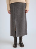 Proenza Schouler Detail image of model wearing Liz Skirt in Double Face Twill in Charcoal