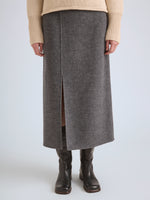 Proenza Schouler Detail image of model wearing Liz Skirt in Double Face Twill in Charcoal