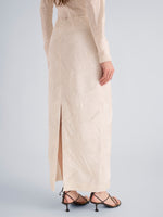 Proenza Schouler Detail image of model wearing Mila Skirt in Plisse Flou in Gardenia
