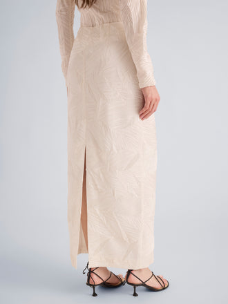 Proenza Schouler Detail image of model wearing Mila Skirt in Plisse Flou in Gardenia