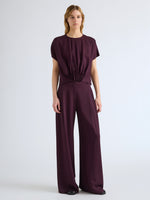 Proenza Schouler Front full length image of model wearing Aria Pant in Merino Wool in Malbec