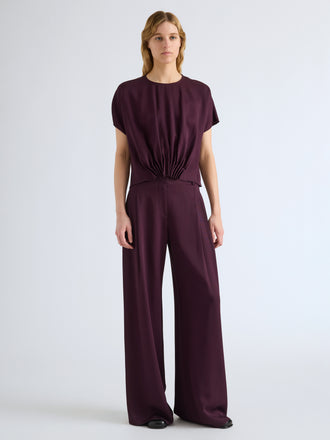 Proenza Schouler Front full length image of model wearing Aria Pant in Merino Wool in Malbec