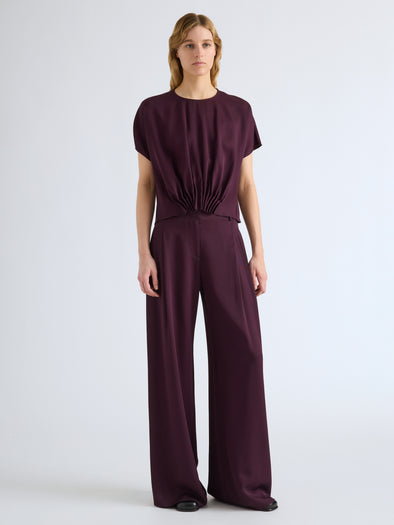 Proenza Schouler Front full length image of model wearing Aria Pant in Merino Wool in Malbec