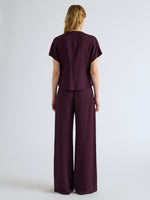 Proenza Schouler Back full length image of model wearing Aria Pant in Merino Wool in Malbec