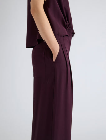 Proenza Schouler Detail image of model wearing Aria Pant in Merino Wool in Malbec