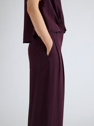 Proenza Schouler Detail image of model wearing Aria Pant in Merino Wool in Malbec