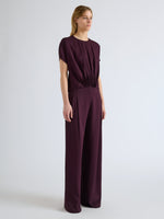 Proenza Schouler Front full length image of model wearing Aria Pant in Merino Wool in Malbec
