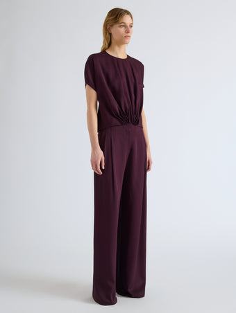 Proenza Schouler Front full length image of model wearing Aria Pant in Merino Wool in Malbec