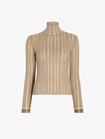 Proenza Schouler Still Life image of Stina Turtleneck in Ladder Stripe in Bronze Cream