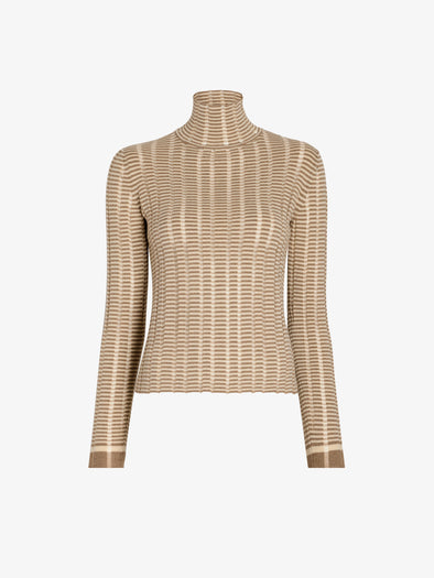 Proenza Schouler Still Life image of Stina Turtleneck in Ladder Stripe in Bronze Cream