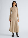 Proenza Schouler Front full length image of model wearing Stina Turtleneck in Ladder Stripe in Bronze Cream
