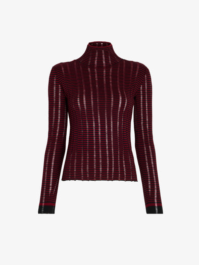 Proenza Schouler Still Life image of Stina Turtleneck in Ladder Stripe in Black Wine