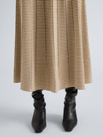 Proenza Schouler Detail image of model wearing Phyllis Skirt in Ladder Stripe in Bronze Cream