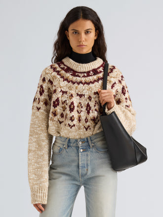 Proenza Schouler Front cropped image of model wearing Lizzy Sweater in Fairisle in Oat Multi