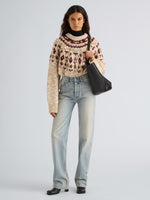 Proenza Schouler Front full length image of model wearing Lizzy Sweater in Fairisle in Oat Multi