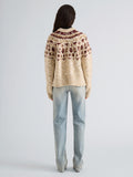 Proenza Schouler Back full length image of model wearing Lizzy Sweater in Fairisle in Oat Multi