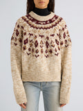 Proenza Schouler Detail image of model wearing Lizzy Sweater in Fairisle in Oat Multi