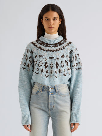 Proenza Schouler Front cropped image of model wearing Lizzy Sweater in Fairisle in Pale Blue Multi