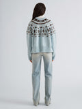 Proenza Schouler Back full length image of model wearing Lizzy Sweater in Fairisle in Pale Blue Multi