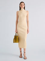 Proenza Schouler Front full length image of model wearing Lucy Top in Check Knit in Lemon Multi