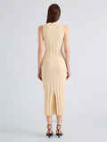 Proenza Schouler Back full length image of model wearing Lucy Top in Check Knit in Lemon Multi