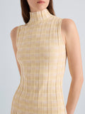 Proenza Schouler Detail image of model wearing Lucy Top in Check Knit in Lemon Multi