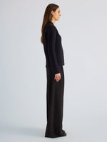 Proenza Schouler Side full length image of model wearing Lily Sweater in Merino Wool in Navy