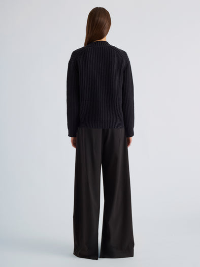 Proenza Schouler Back full length image of model wearing Lily Sweater in Merino Wool in Navy